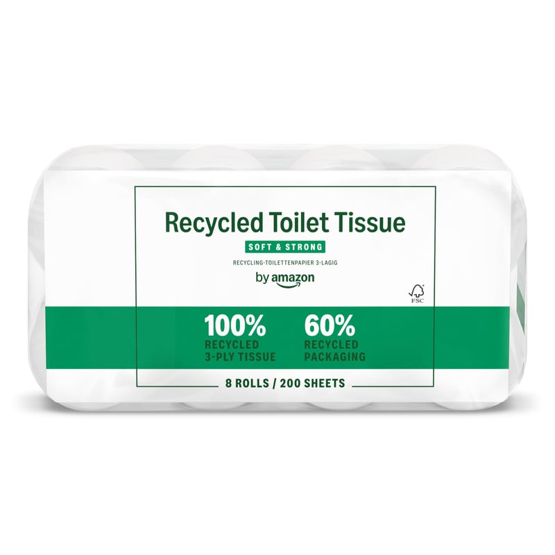 by Amazon ECO 100% reciklirani toaletni papir, troslojni, FSC certificiran – 8 rola (200 listića/rola)