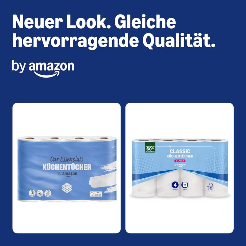 by Amazon Konyhai Papírtörlő 3 Rétegű 4 Tekercs 64 Lap FSC Tanúsított - 4 pieces (pack of 1)