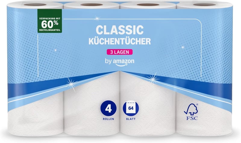by Amazon Konyhai Papírtörlő 3 Rétegű 4 Tekercs 64 Lap FSC Tanúsított - 4 pieces (pack of 1)