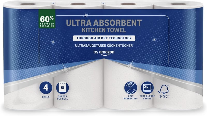 by Amazon TAD Ultra Nedvszívó Konyhai Papírtörlő 4 Tekercs 51 Lap FSC Tanúsított - 4 pieces (pack of 1)