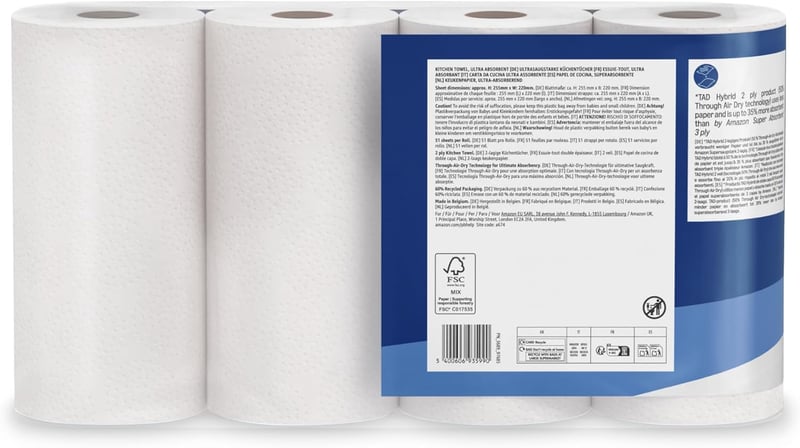 by Amazon TAD Ultra Nedvszívó Konyhai Papírtörlő 4 Tekercs 51 Lap FSC Tanúsított - 4 pieces (pack of 1)