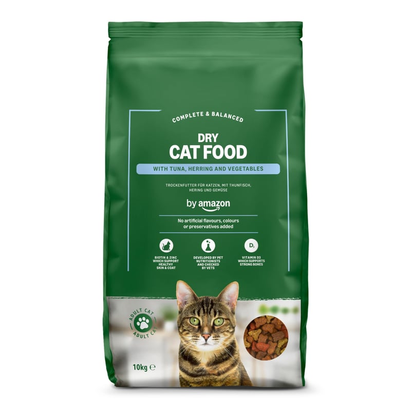 by Amazon Teljes Értékű Száraz Macskaeledel Felnőtt Macskáknak Tonhallal és Heringgel, 10 kg, 1 csomag