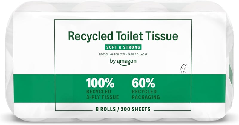 by Amazon Újrahasznosított Toalettpapír 3 Rétegű 200 Lap 8 Tekercs FSC Tanúsított - 8 pcs (pack of 1)