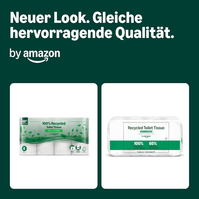 by Amazon Újrahasznosított Toalettpapír 3 Rétegű 200 Lap 8 Tekercs FSC Tanúsított - 8 pcs (pack of 1)