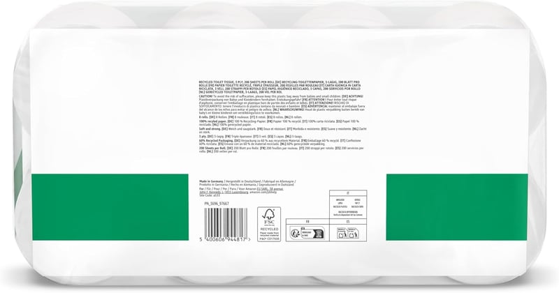 by Amazon Újrahasznosított Toalettpapír 3 Rétegű 200 Lap 8 Tekercs FSC Tanúsított - 8 pcs (pack of 1)