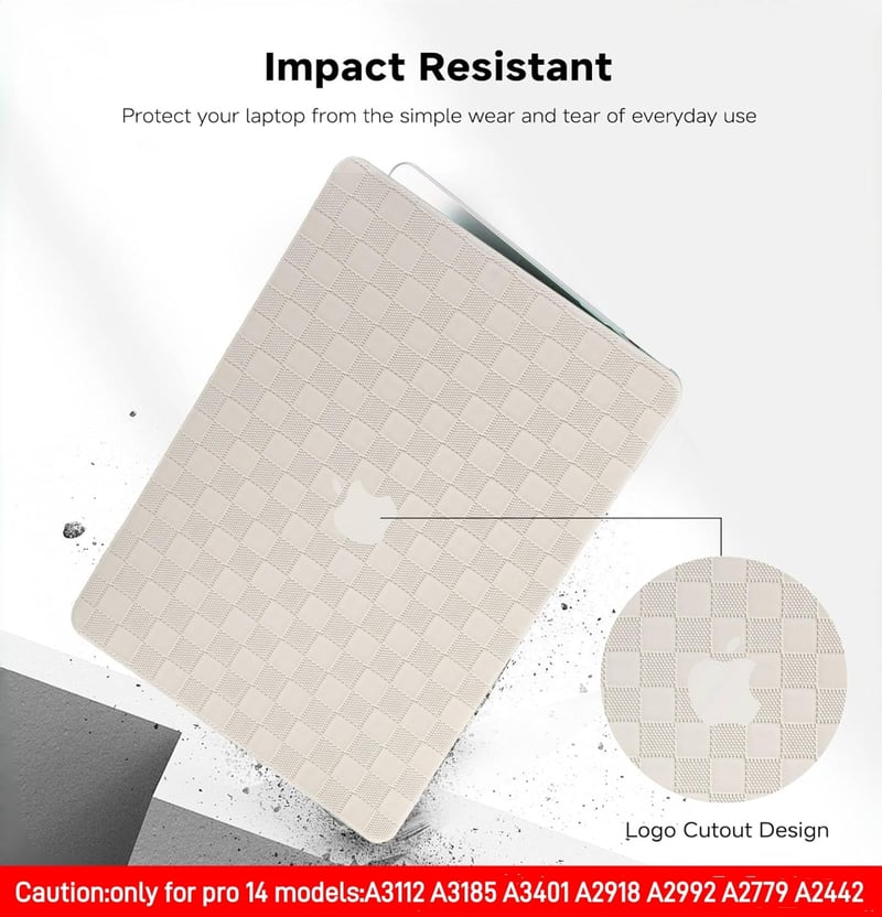 BYCeKe MacBook Pro 14" Tok 2021-2024 M4-M1 Modellekhez A3112 A3185 A3401 A2918 A2992 A2779 A2442 - Kockás Mintás Műbőr Védőtok Billentyűzet 