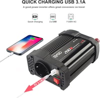 BYGD 200W autós inverter, 12V DC / 220-230V AC, dupla USB 3.1A 2