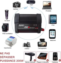 BYGD 200W autós inverter, 12V DC / 220-230V AC, dupla USB 3.1A 4