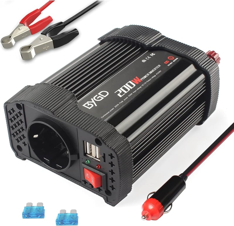 BYGD 200W autós inverter, 12V DC / 220-230V AC, dupla USB 3.1A