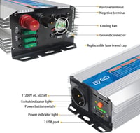 BYGD Feszültségátalakító 12V-ról 230V-ra 750W/1500W - Autós Inverter 2 USB Porttal, Szivargyújtó Csatlakozással 2