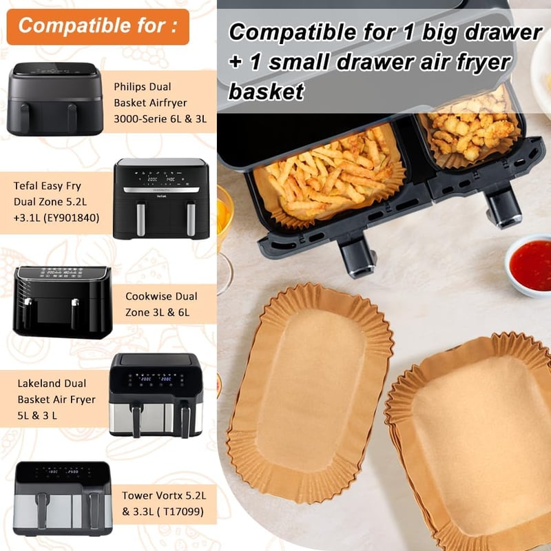 BYKITCHEN Légfryer Sütőpapír Szett 100 db Tefal Philips Cecotec Kompatibilis