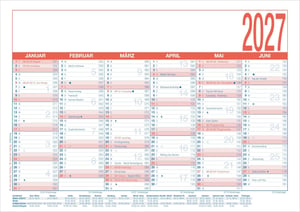 Calendar de lucru byNeumann 2027 A4 laminat - 29x21 cm, calendar de perete pentru birou, 6 luni/pagină, cu numărătoare a zilelor lucrătoare și a săptămânilor, prezentare generală a sărbătorilor și a zilelor libere