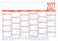 Calendar de lucru byNeumann 2027 A4 laminat - 29x21 cm, calendar de perete pentru birou, 6 luni/pagină, cu numărătoare a zilelor lucrătoare și a săptămânilor, prezentare generală a sărbătorilor și a zilelor libere 2