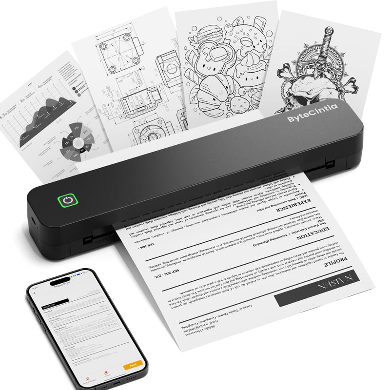 Imprimantă termică portabilă A4 ByteCintia C80, fără cartuș de cerneală, Bluetooth, negru