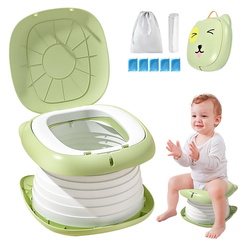 BYZESTY Olă Portabilă Pliabilă pentru Copii, WC de Călătorie cu Pungi de Gunoi, Verde, pentru Utilizare la Interior și Exterior, 0-8 Ani, Portabilă