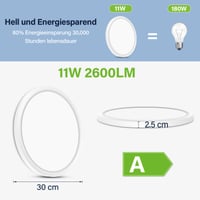 Bzavor LED stropna svjetiljka, energetski razred A, 11W, 2600lm, 4000K, okrugla, promjer 30 cm, IP54 vodootporna, ultra tanka, bijela, za kuhinju, kupaonicu, dnevni boravak, spavaću sobu, hodnik 6
