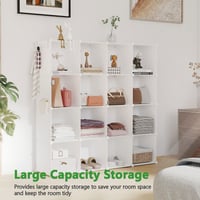 C&AHOME Policový regál v tvare kociek so 16 priehradkami, DIY modulárna plastová skriňa, mliečne biela, 122x31x122 cm, do spálne, obývačky, kancelárie 5