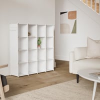 C&AHOME Policový regál v tvare kociek so 16 priehradkami, DIY modulárna plastová skriňa, mliečne biela, 122x31x122 cm, do spálne, obývačky, kancelárie 2