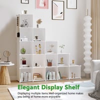C&AHOME Policový regál v tvare kociek so 16 priehradkami, DIY modulárna plastová skriňa, mliečne biela, 122x31x122 cm, do spálne, obývačky, kancelárie 4
