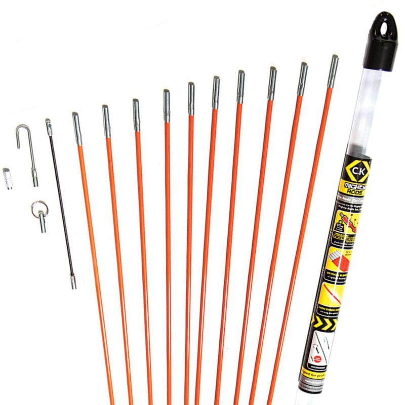 Set Tije de Ghidare din Fibră de Sticlă C.K MightyRods T5410 – 14 buc, 10 m, Ø 5 mm – Set de Tragere a Cablurilor Electrice pentru Electricieni