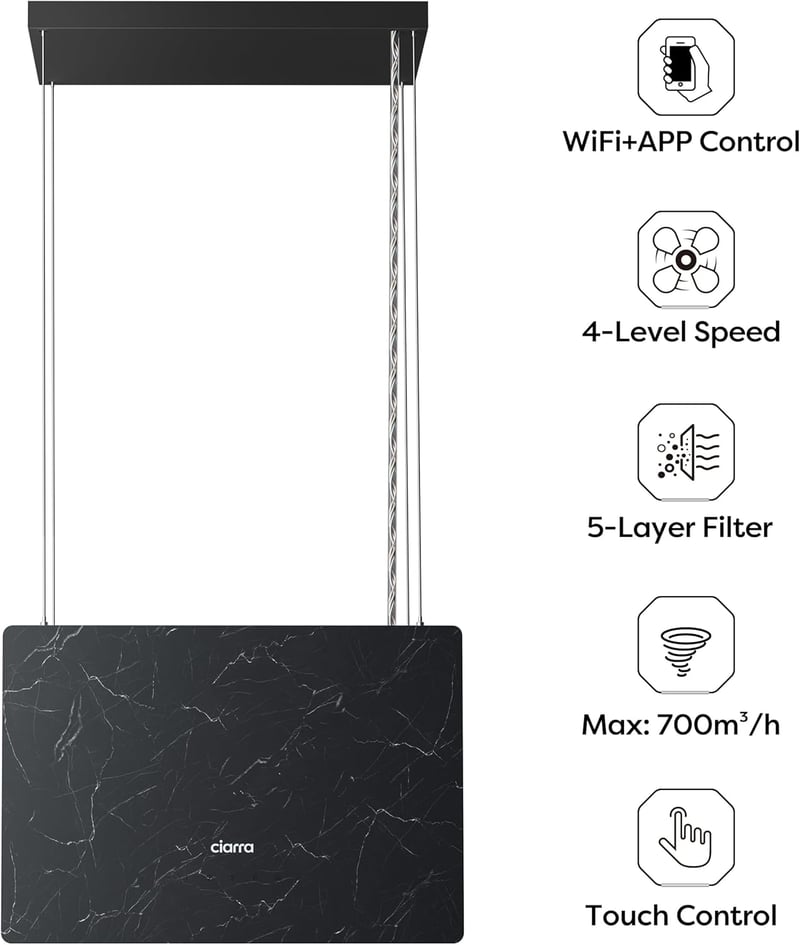 Ciarra Pinnacle okos WiFi-s sziget páraelszívó, 48cm, beton hatású