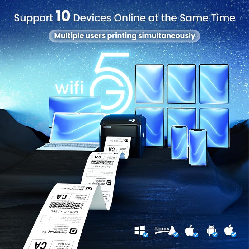 vretti WiFi 5G Címke Nyomtató 4x6 Hőnyomtató Szállítási Címkékhez Amazon Shopify Etsy eBay UPS DHL FedEx Kompatibilis