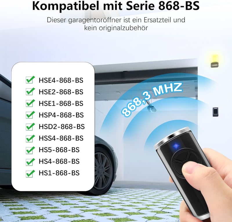 Effdrdfs 868.3 MHz Garázskapu Távirányító - 4 Csatornás Univerzális Nyitó Kék LED-del - HSE2, HSE4, HS4, HS1, HSP4 Modellekkel Kompatibilis