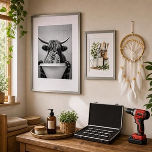 Set za dekoraciju zidova: 1× okvir 50×70 + 1× platno + 1× botanička slika 30×40 + 1× hvatač snova
