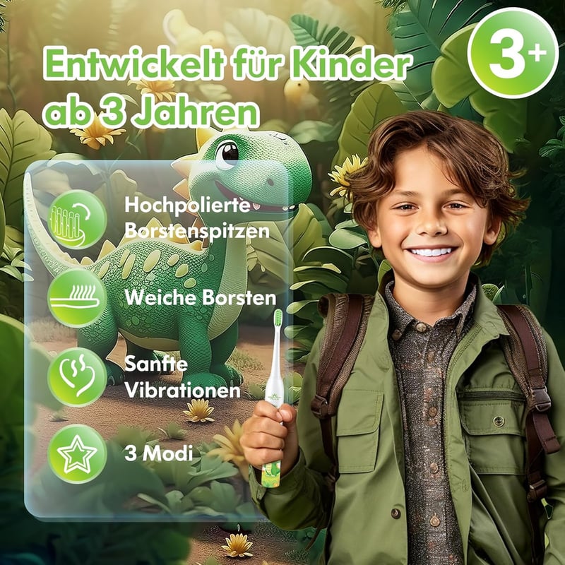 Oral-B Gyerek Elektromos Fogkefe 3-18 Éveseknek, Dinoszaurusz Mintás, Fehér