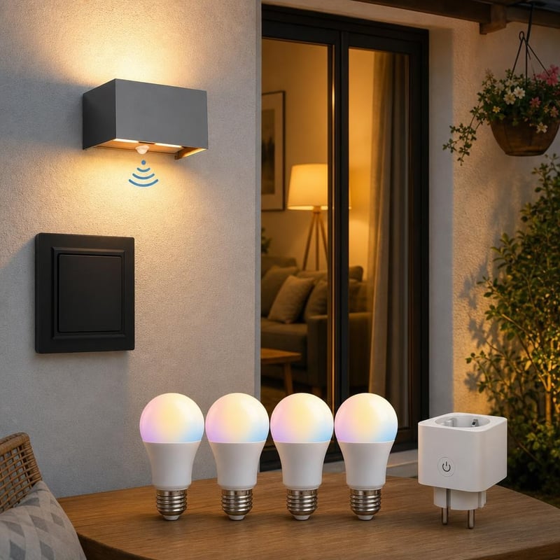 Pametan dom paket: 4x E27 RGB žarulja + pametna utičnica + vanjska lampa + prekidač