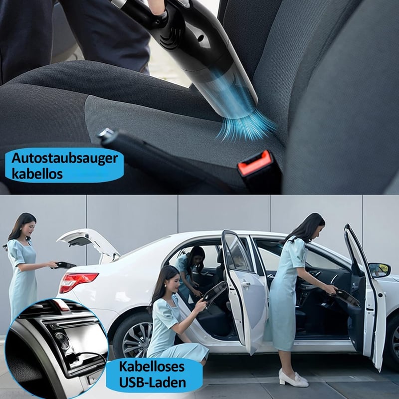 Erős 15000 Pa-os vezeték nélküli kézi porszívó HEPA szűrővel, autóba és otthonra - Fekete