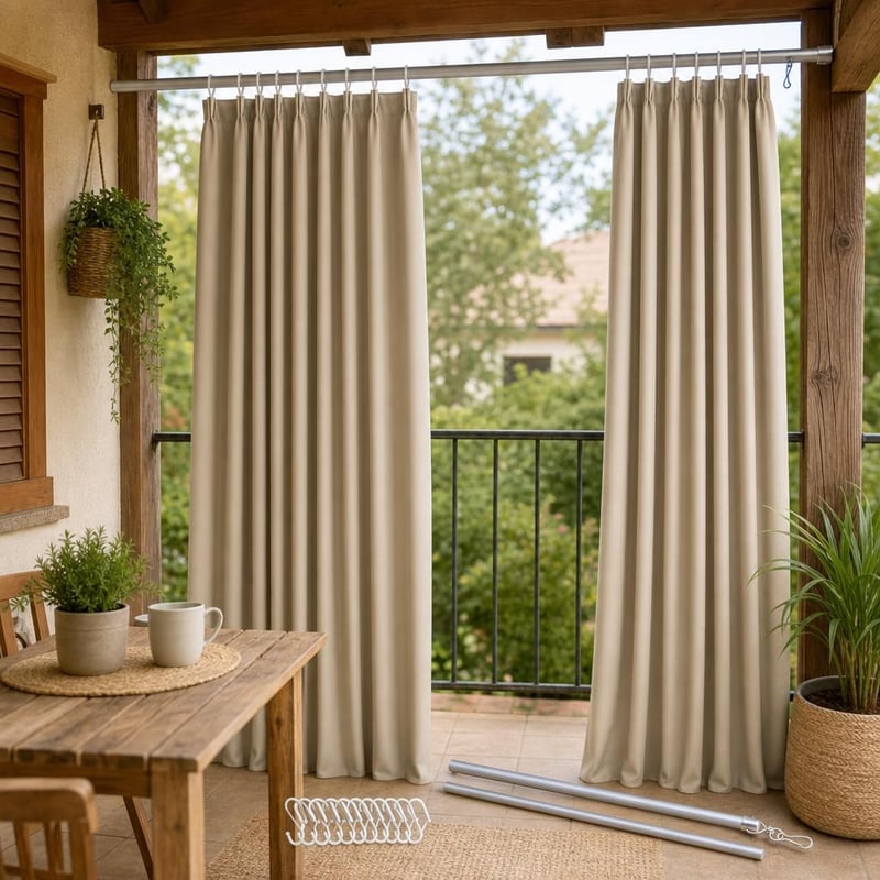 Set za savršene zavjese: 10x S-kuka sa zaštitom + 100 cm aluminijska šipka + 2x zavjesa za zamračivanje