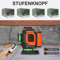 TakamineTech 3x360° Zöld Lézeres Szintező - 12 Vonalas Önbeálló Lézerszintező Távirányítóval, Építkezéshez, Csempézéshez, Type-C Töltéssel 5