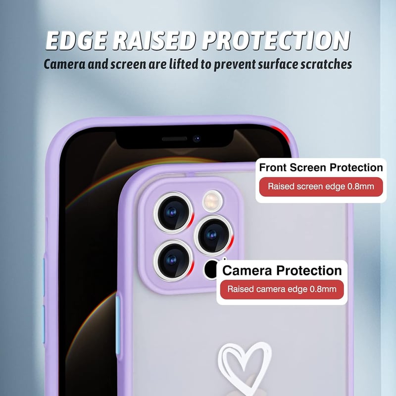 iPhone 12 Pro Max Lila Szilikon Tok Fehér Szívecskékkel, Ütésálló