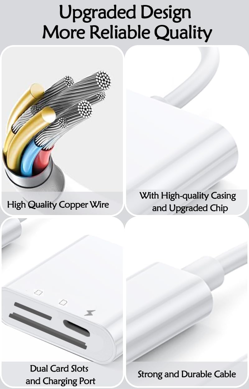 Oliveria 2 az 1-ben SD Kártyaolvasó iPhone/iPad Készülékekhez - Micro SD/SD Dual Slot, Egyidejű Töltés, Plug and Play, 4K Videó Támogatás