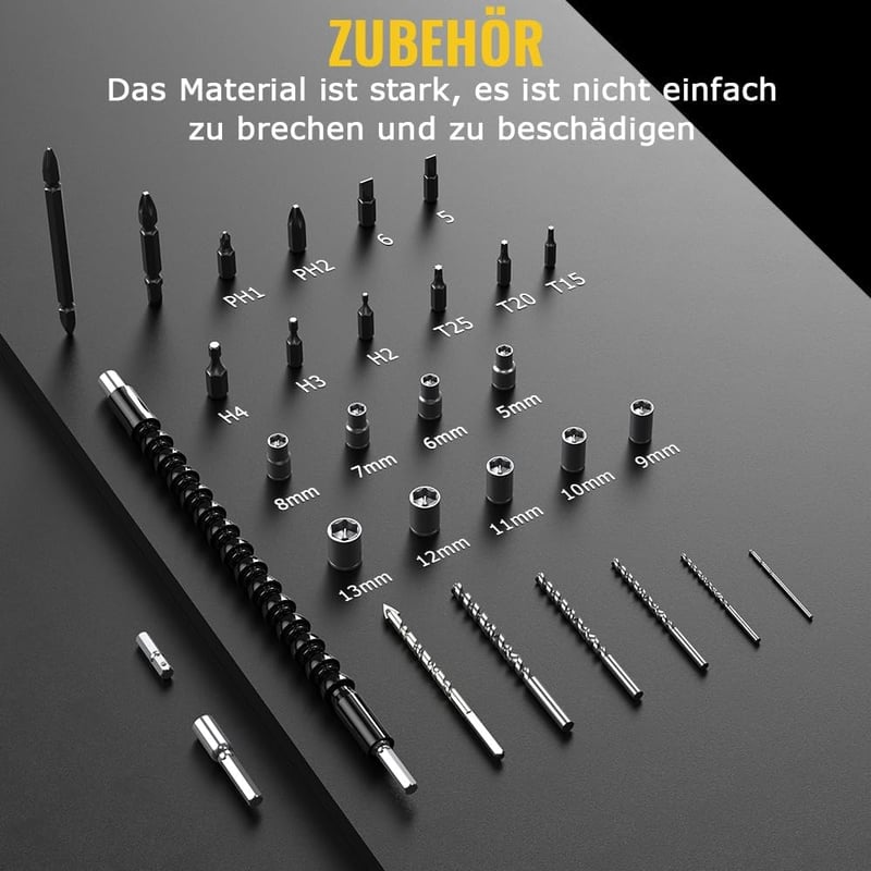 CONENTOOL 21V Akkus Fúró-Csavarozó Készlet, 45 Nm Nyomaték, 2 Sebességfokozat, 2x2000 mAh Akkumulátor, 30 Részes Tartozékkal
