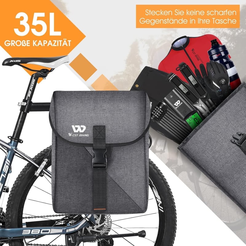 ICOCOPRO Kerékpár Táska 35L - Dupla Csomagtartó Táska Vízálló Esővédővel - 3D Bicikli Táska MTB, Országúti és Elektromos Kerékpárokhoz