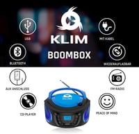 KLIM Boombox Hordozható CD Lejátszó - FM Rádió, Bluetooth, MP3, USB, AUX - Újratölthető Akkumulátor, Kompakt Kialakítás, RGB Világítás - Kék 4