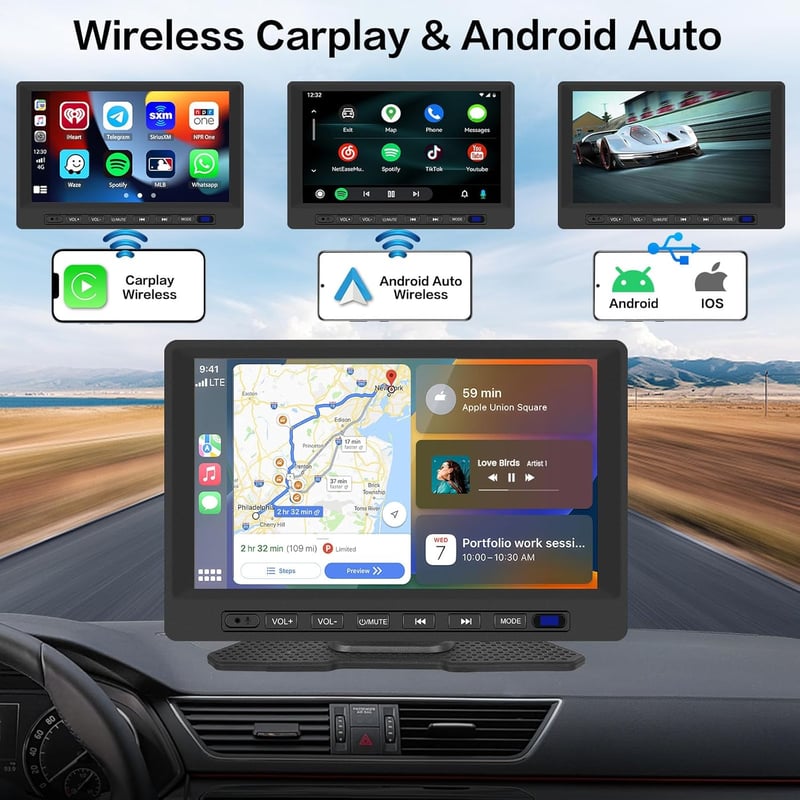 Hikity 7" IPS érintőképernyős vezeték nélküli CarPlay és Android Auto autórádió, FM-adóval és tolatókamerával