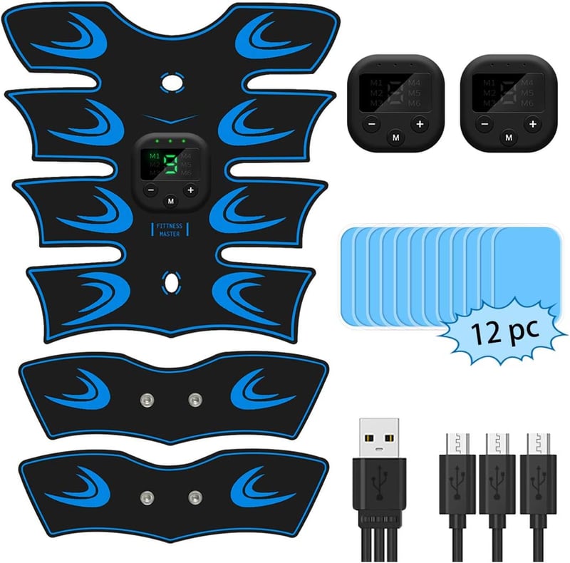 PAPOIYA EMS Hasizom Stimulátor - Kék, USB Tölthető, 6 Mód, 9 Intenzitás