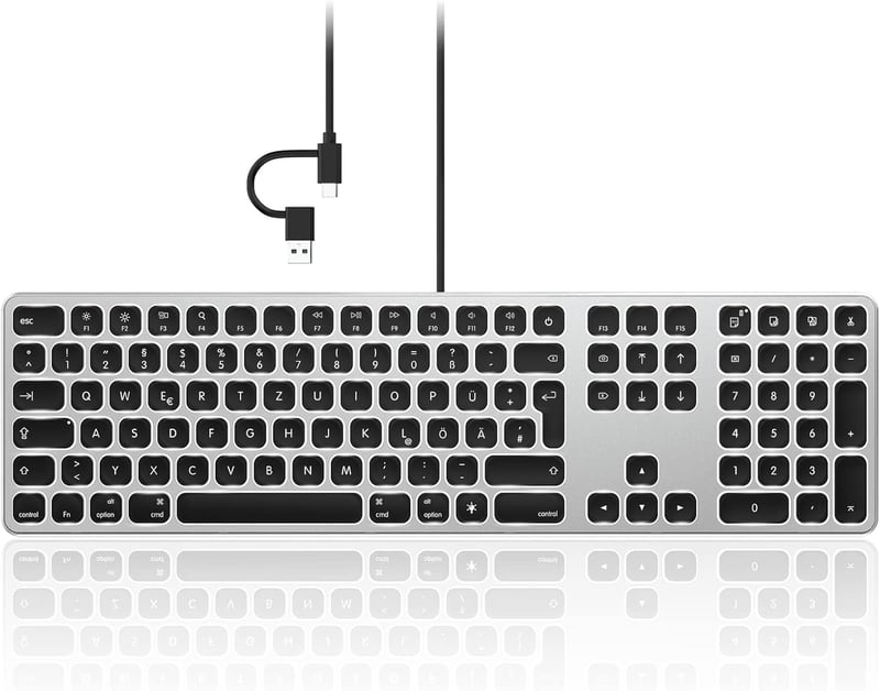 seenda Vezetékes Háttérvilágítású Mac Billentyűzet, USB és Type C Csatlakozással, Német QWERTZ Kiosztással, Apple iMac, MacBook Pro/Air Komp