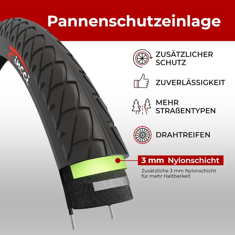 Fincci 26 x 1.95 Slick Kerékpár Gumi Szett Schräder Szelepes Belsőkkel, 3mm Defektvédelemmel - Városi, Országúti, MTB és Hibrid Biciklikhez