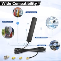 Eightwood 4G LTE Antenna 3dBi SMA Csatlakozóval, Üvegtartóval és 3 Adapterrel - GSM/3G/4G Router és Hotspot Kompatibilis, 3m Kábel 5