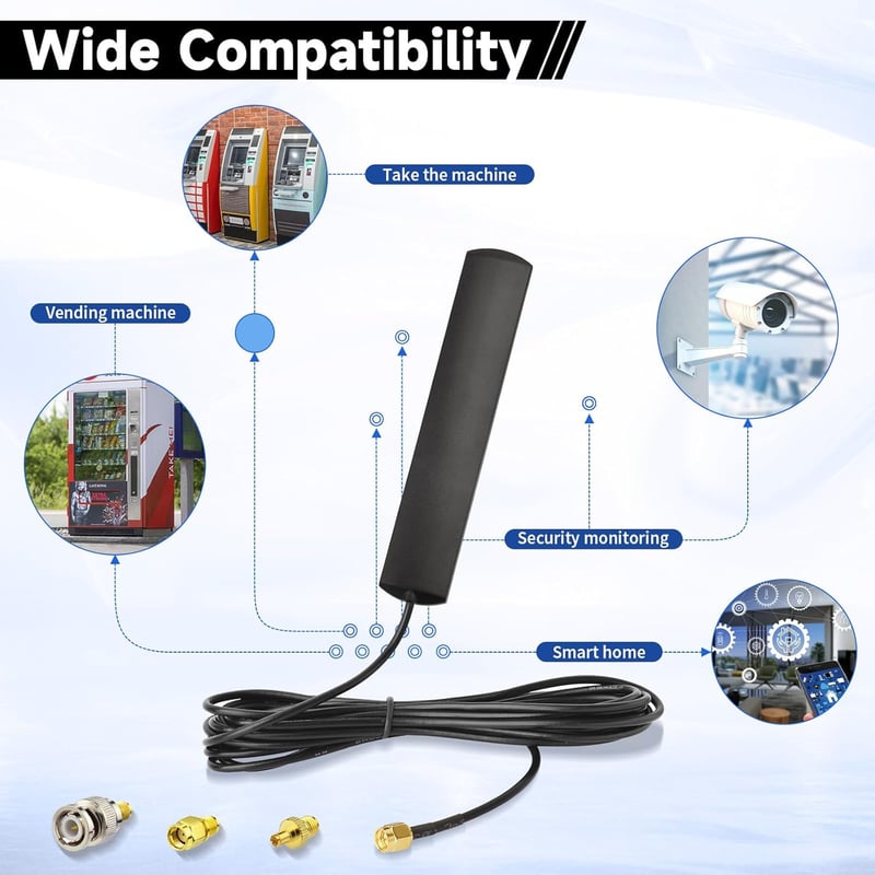 Eightwood 4G LTE Antenna 3dBi SMA Csatlakozóval, Üvegtartóval és 3 Adapterrel - GSM/3G/4G Router és Hotspot Kompatibilis, 3m Kábel