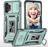 Samsung Galaxy A32 4G Zöld Védőtok Kameracsúszkával és Forgatható Gyűrűállvánnyal 1