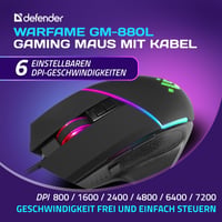 Defender Warframe GM-880L ergonomikus gamer egér, 12800 DPI, RGB, programozható gombok 2