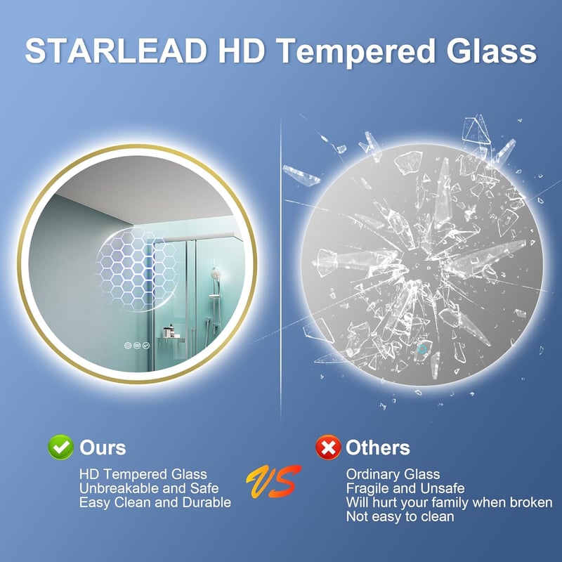 STARLEAD 80cm Arany Fürdőszobai Tükör LED Világítással Bluetooth Hangszóróval