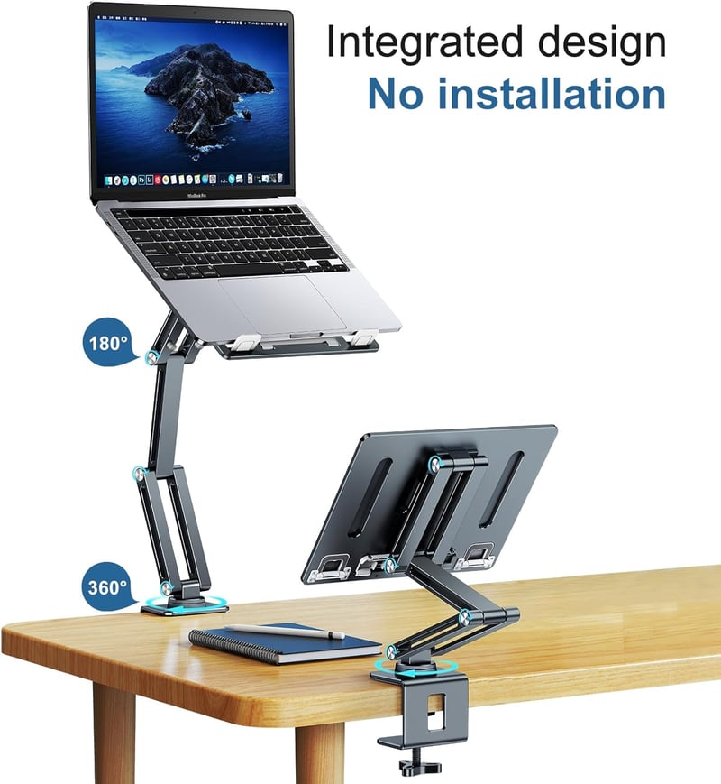 nediea Alumínium Laptop Tartó Asztalra - 360° Forgatható, Állítható, Összecsukható Állvány 10-16 Colos Laptopokhoz és Tabletekhez
