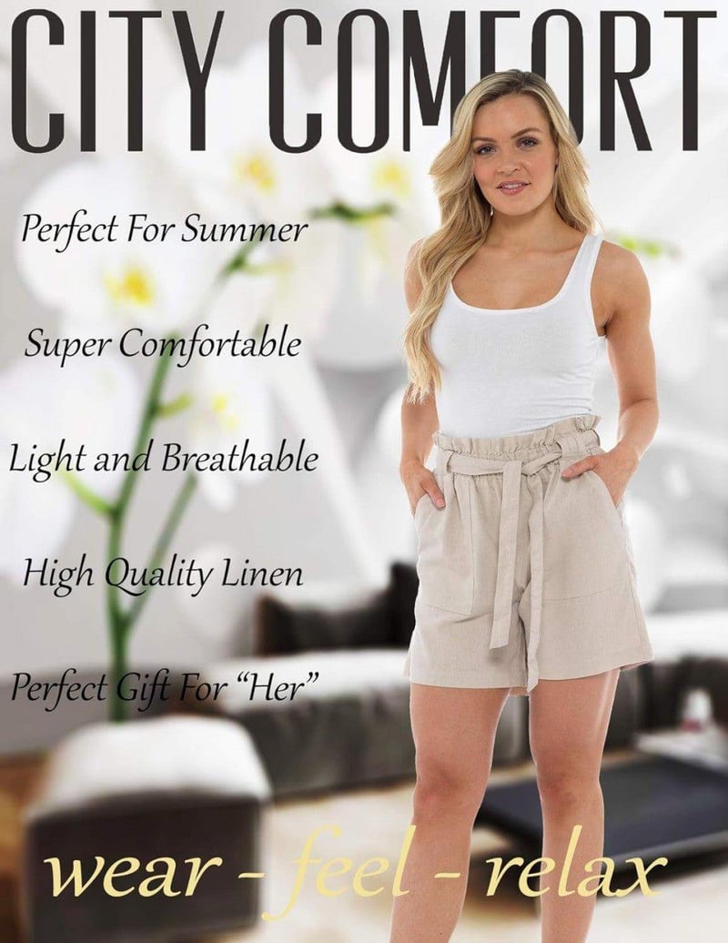 CityComfort Női Magas Derekú Lenvászon Bermuda Rövidnadrág Nyárra