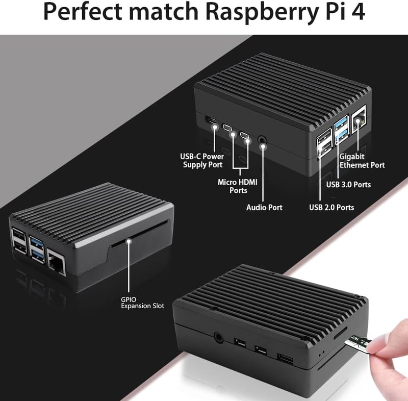 GeeekPi Raspberry Pi 4 Kezdőkészlet 8GB RAM, 128GB SD Kártyával, Passzív Hűtésű Alumínium Házzal, 5V 3.6A Tápegységgel és 2db 4K HDMI Kábell